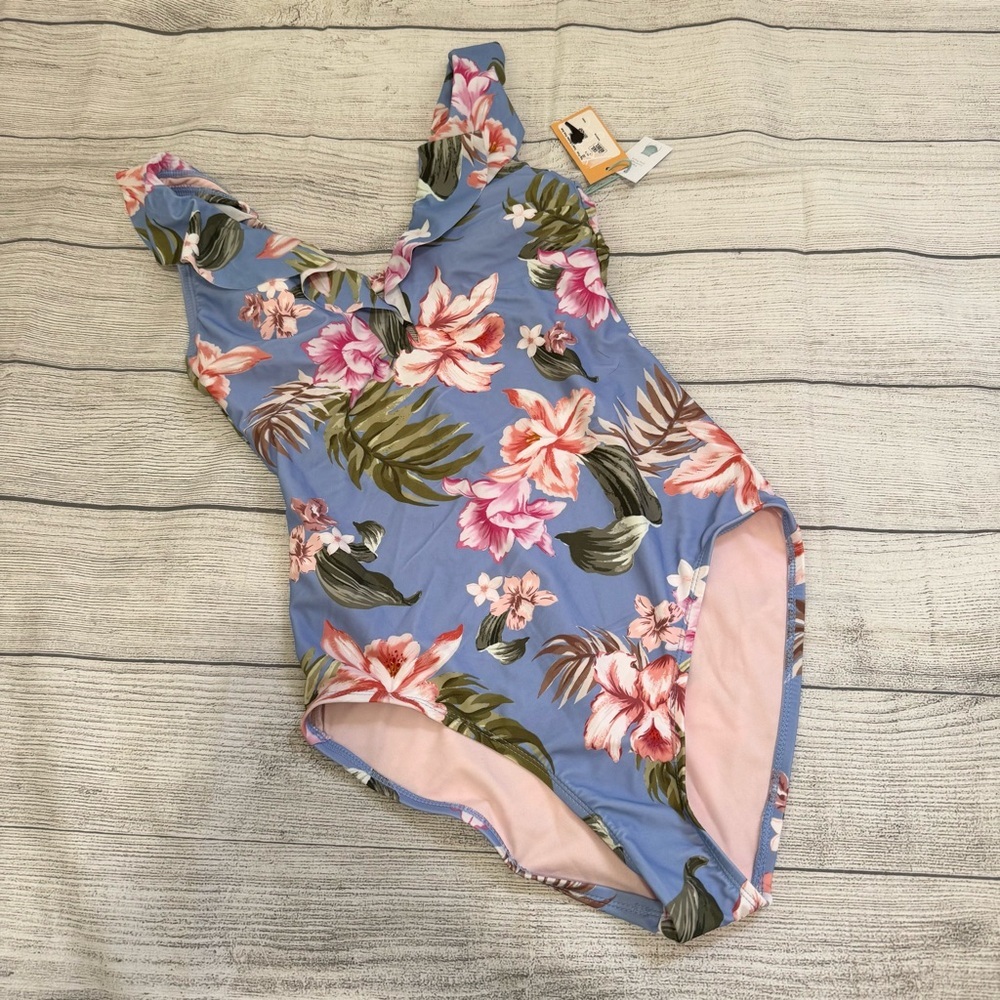 Kona Sol NWT Blue Floral One Piece Swimsuit - Picture 2 of 8
